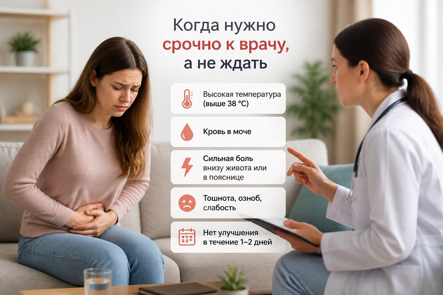 Когда нужно срочно к врачу, а не ждать — иллюстрация к статье «цистит первые симптомы и как облегчить боль»