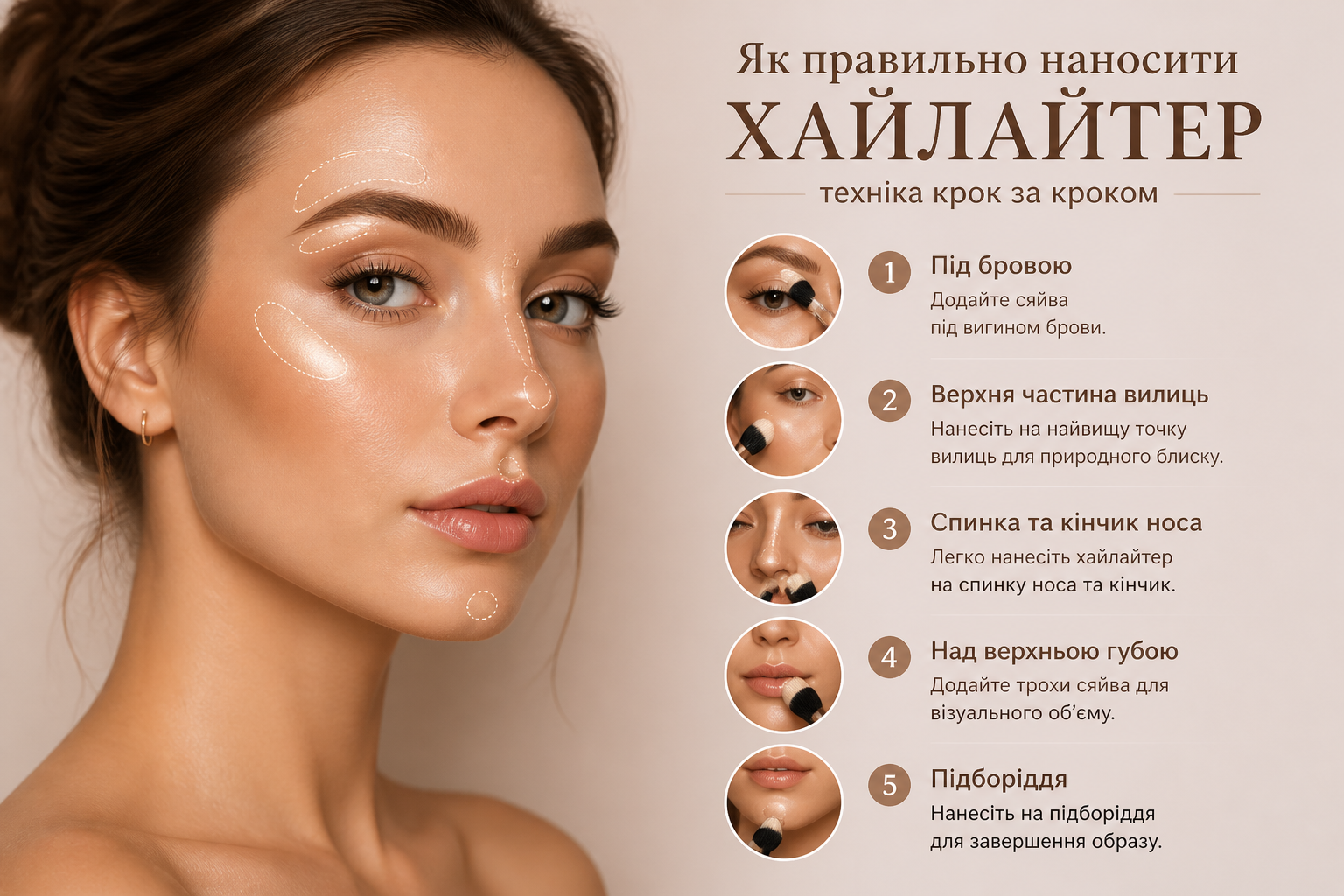 Як правильно наносити хайлайтер — техніка крок за кроком — иллюстрация к статье «хайлайтер як правильно використовувати»