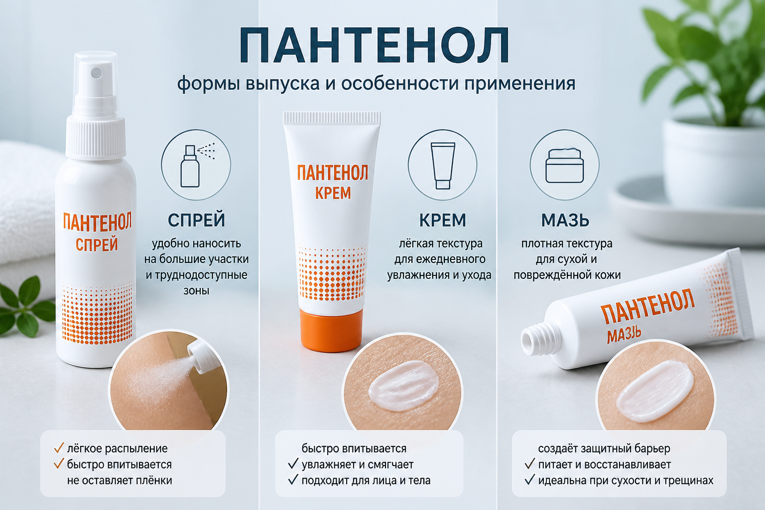 Формы выпуска: спрей, крем, мазь — в чём разница — иллюстрация к статье «пантенол как использовать и когда»