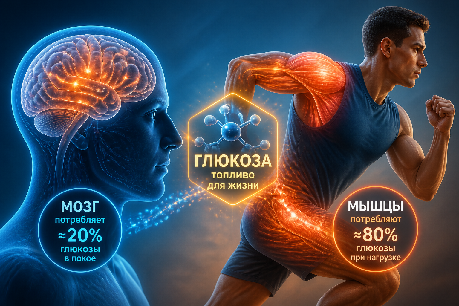 Мозг и мышцы: кто потребляет больше всего — иллюстрация к статье «глюкоза энергия вашего организма»