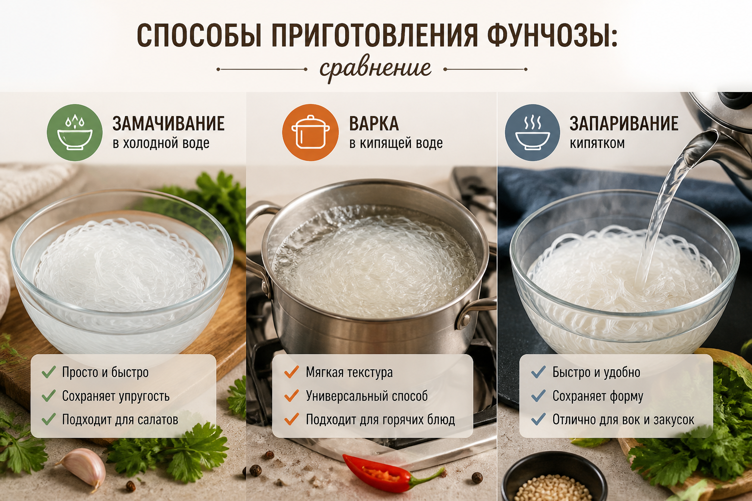 Способы приготовления фунчозы: сравнение — иллюстрация к статье «фунчоза как приготовить и разные варианты рецептов»