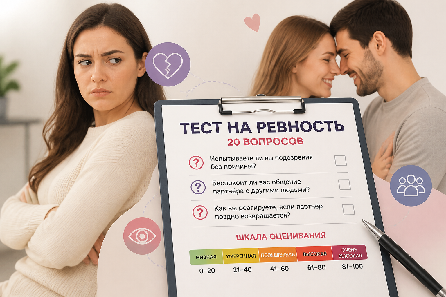 Тест на ревность: 20 вопросов — иллюстрация к статье «тест на ревность вопросы и шкала оценивания»