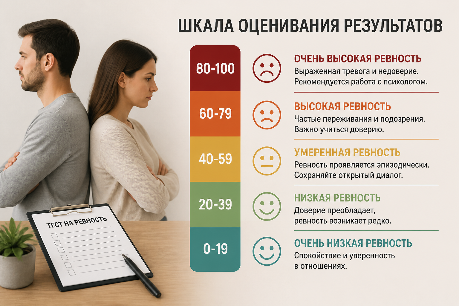 Шкала оценивания результатов — иллюстрация к статье «тест на ревность вопросы и шкала оценивания»