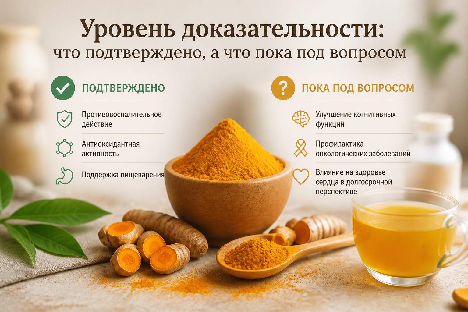 Уровень доказательности: что подтверждено, а что пока под вопросом — иллюстрация к статье «куркума польза и как использовать»